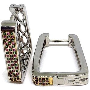 Roma Squares Cz Silver Plated Hoops Earrings